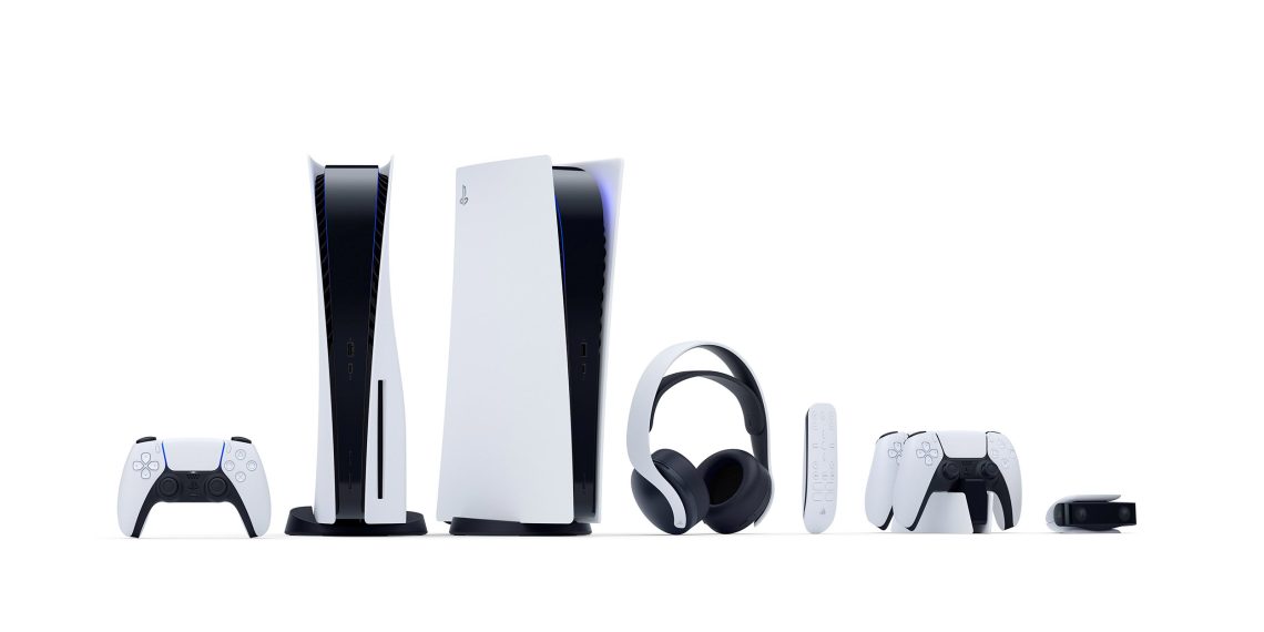 Image: Undated handout image of the Sony PlayStation 5 standard and Digital Edition consoles, DualSense controllers, media remote, Pulse 3D wireless headset, DualSense Charging Station and HD camera