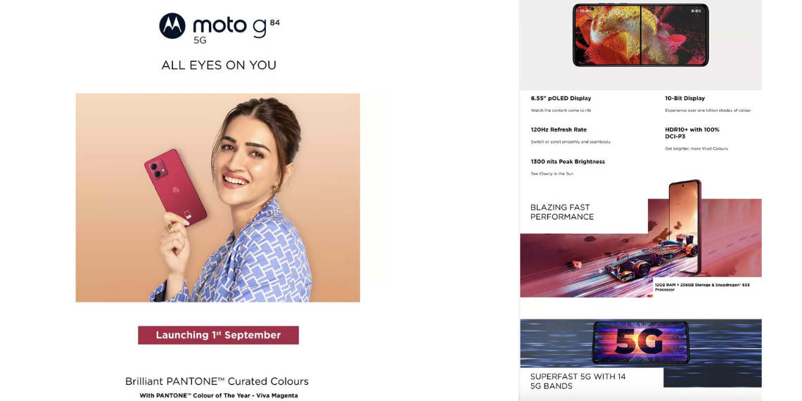 Upcoming Moto G84 5G - India Launch on September 1 Confirmed, Key Specifications Unveiled - Tech News - Updates - Smartphone Launch - Leaks - Before You Take