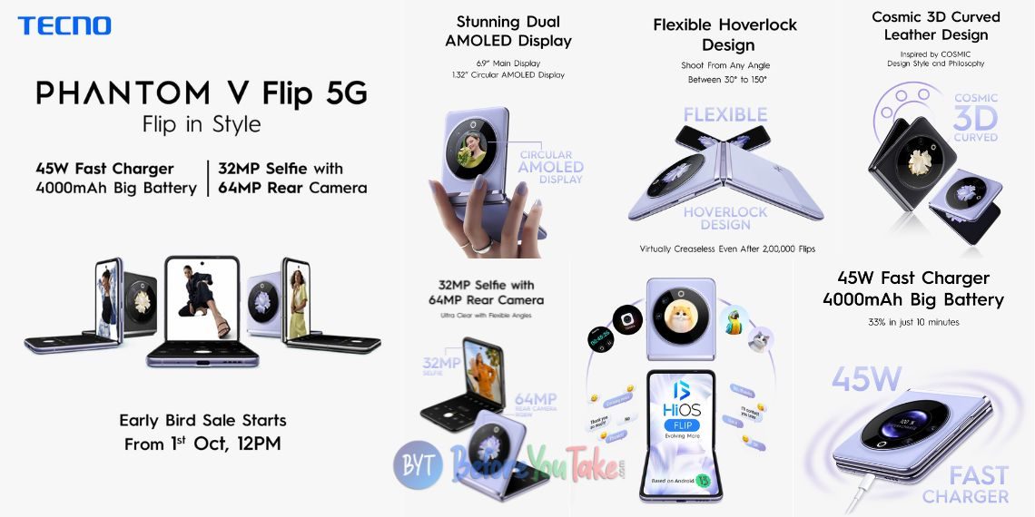 Introducing Tecno Phantom V Flip - A Foldable Phone with AI Voice Assistant and More Under Rs 50,000 in India - Tech News - Updates - Before You Take